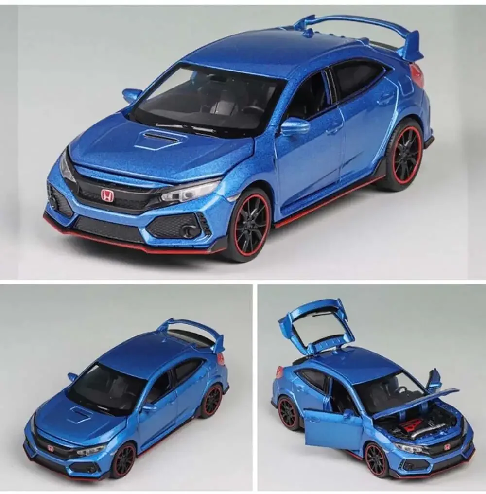 Lot of 2 Honda Civic Type R 1:32 Diecast Model Car Toy Blue and gray